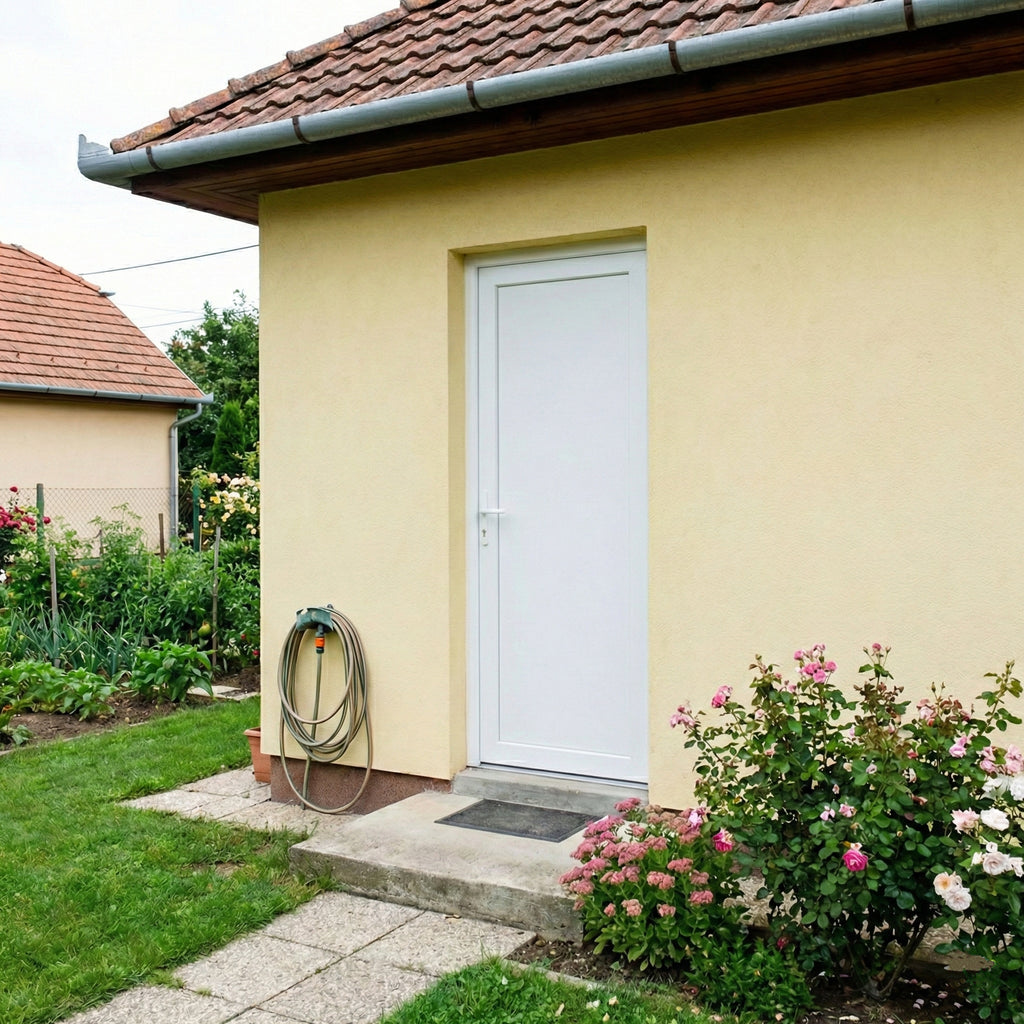 Műanyag bejárati ajtó - Teli zárt kivitel - 70mm-es profil, 24mm-es panel, 2 rétegű üveg, acél merevítéssel